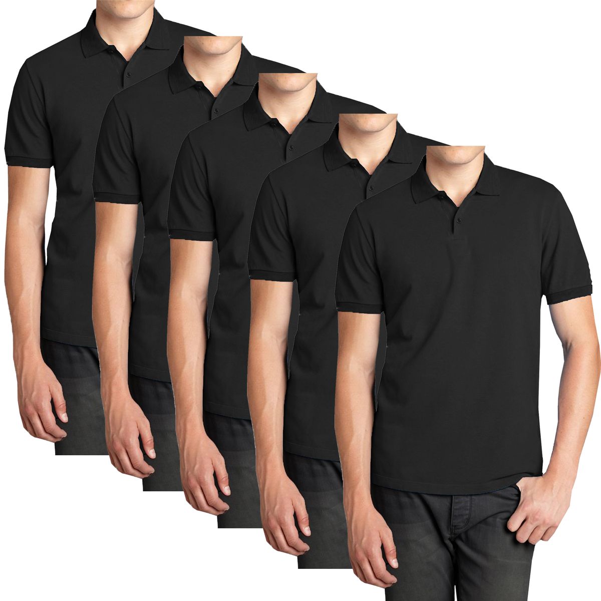 Men’s Short Sleeve Pique Polo Shirt (5-Pack) - MPK-1500-BK-BK-BK-BK-BK - S