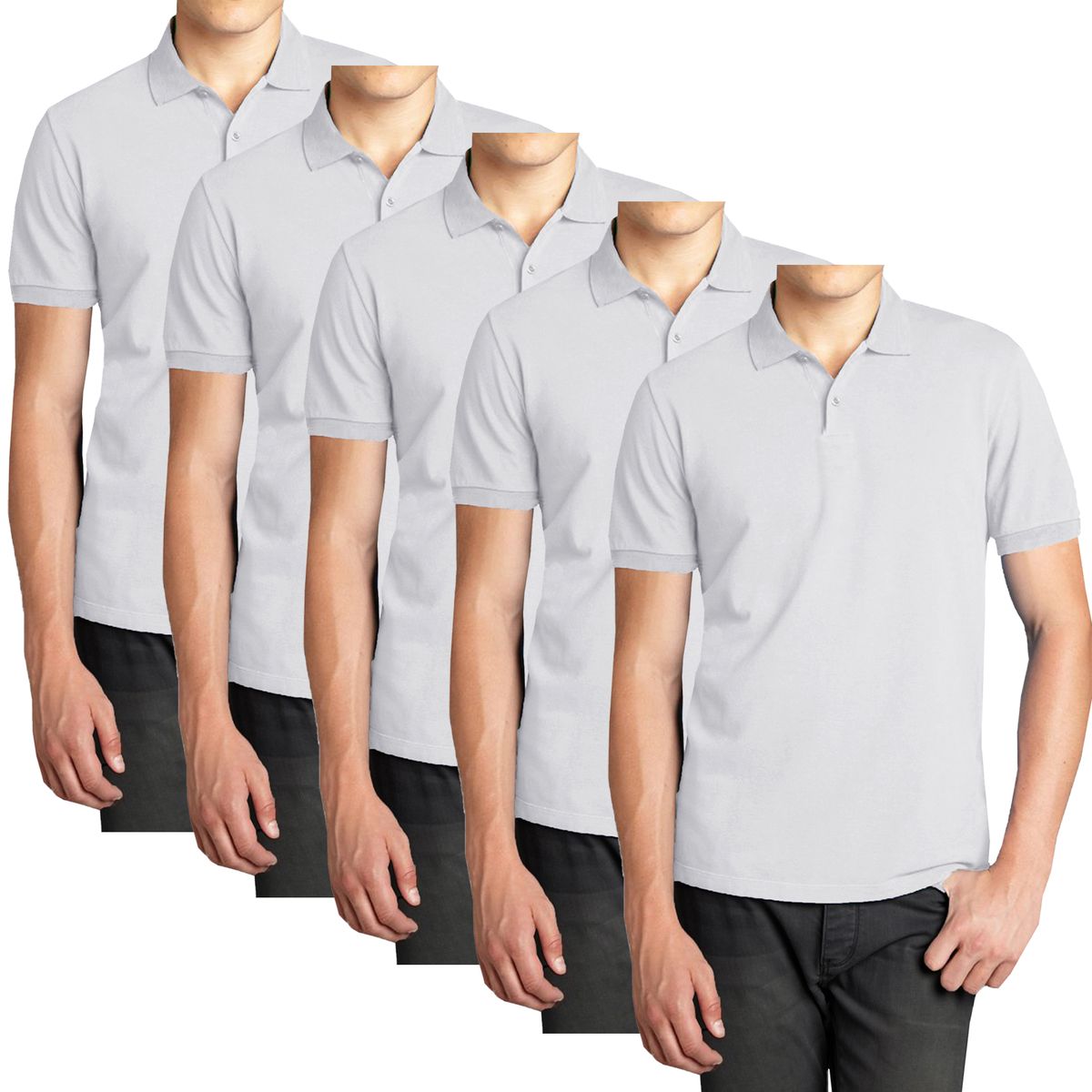 Men’s Short Sleeve Pique Polo Shirt (5-Pack) - MPK-1500-WH-WH-WH-WH-WH - S