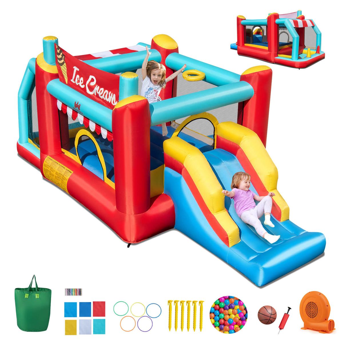 5-in-1 Inflatable Bounce House  - Bounce House with 520W Blower