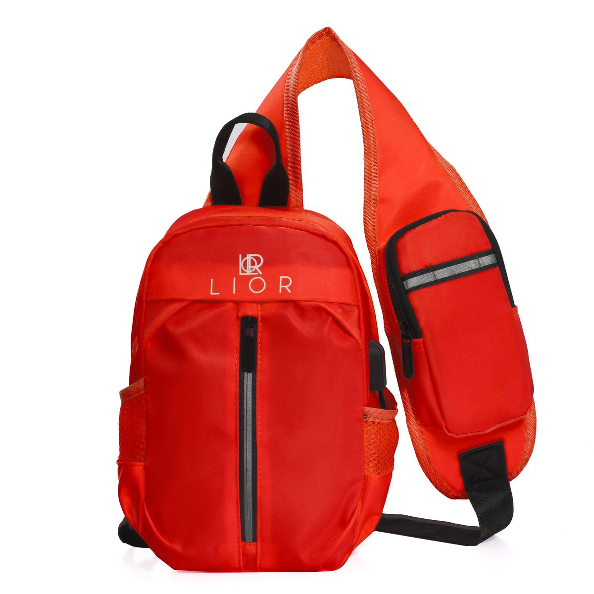 Lior Multi Pocket Shoulder Bag with USB Charging Port - Red