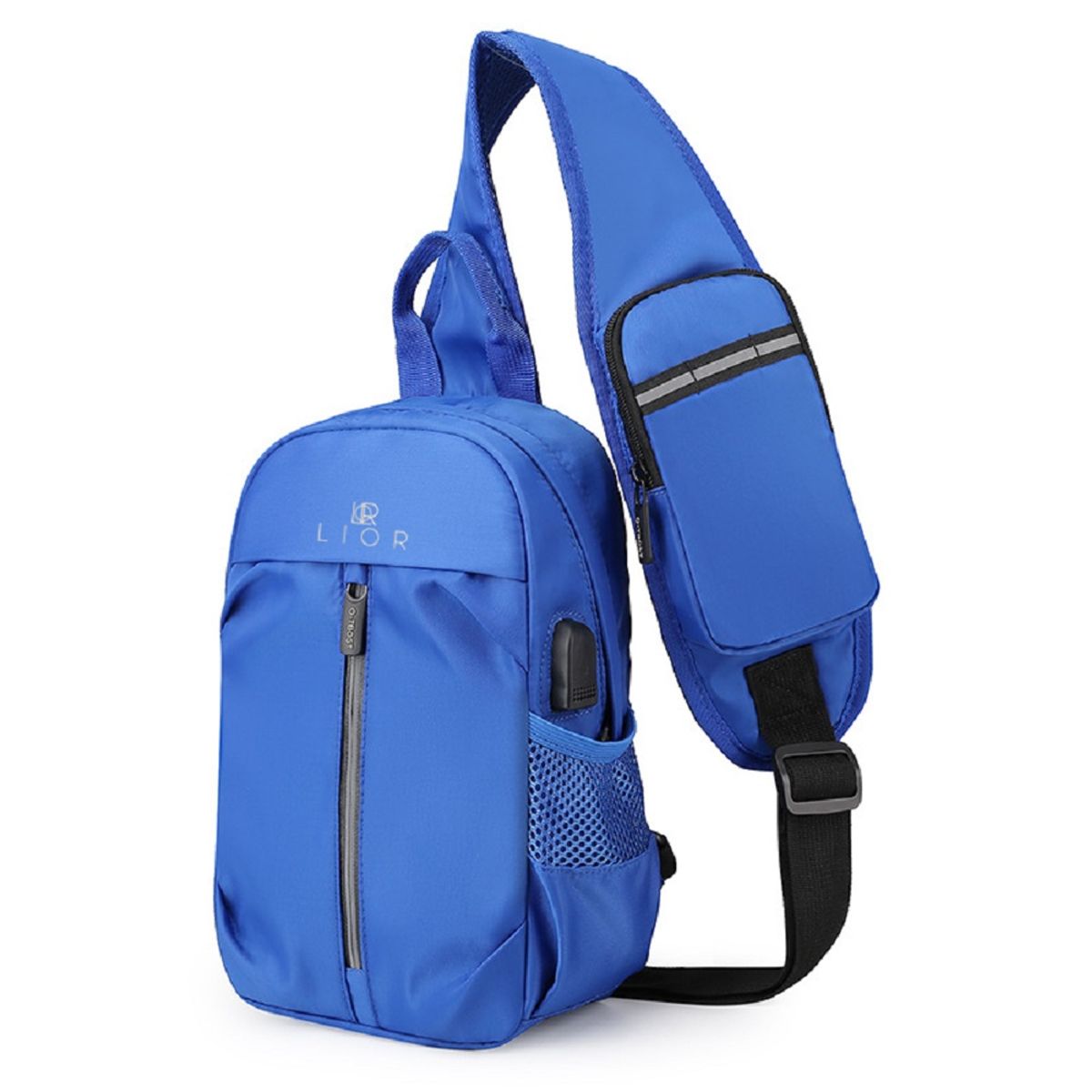 Lior Multi Pocket Shoulder Bag with USB Charging Port - Blue