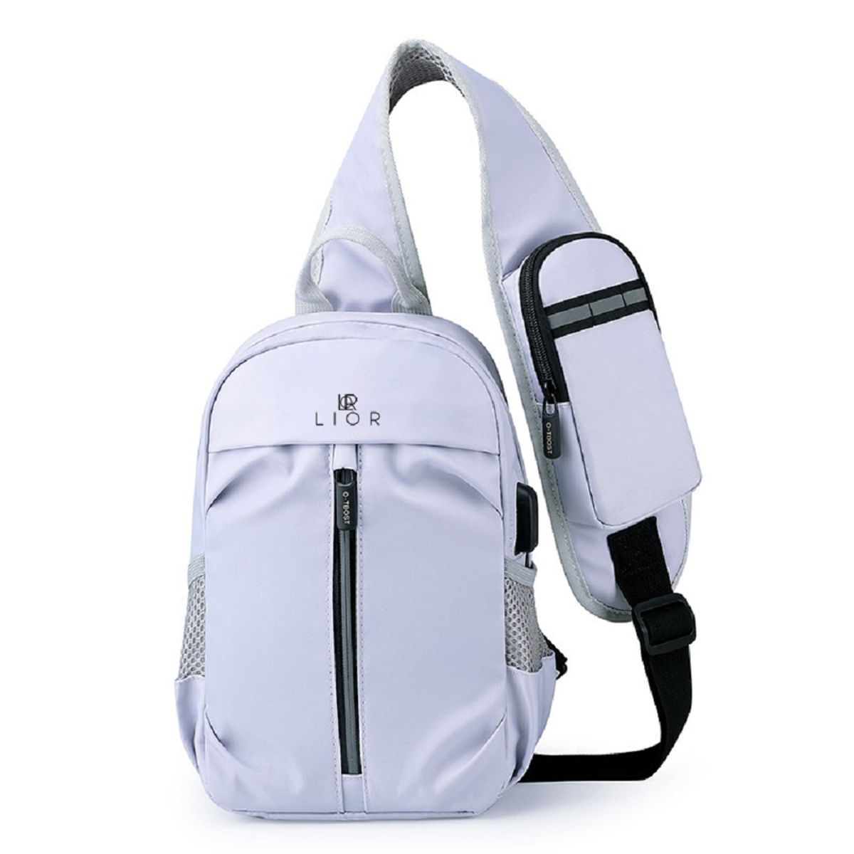 Lior Multi Pocket Shoulder Bag with USB Charging Port - White