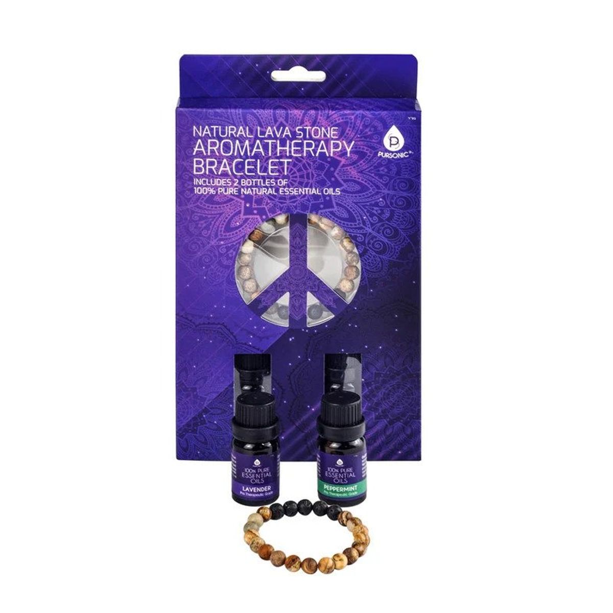 Pursonic&reg; Lava Stone Aromatherapy Bracelets with Essential Oils - Lavender & Peppermint