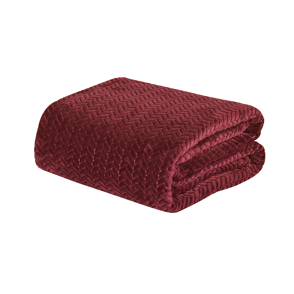 Sheradian Chevron Jacquard Braided Blanket - Queen, Burgundy