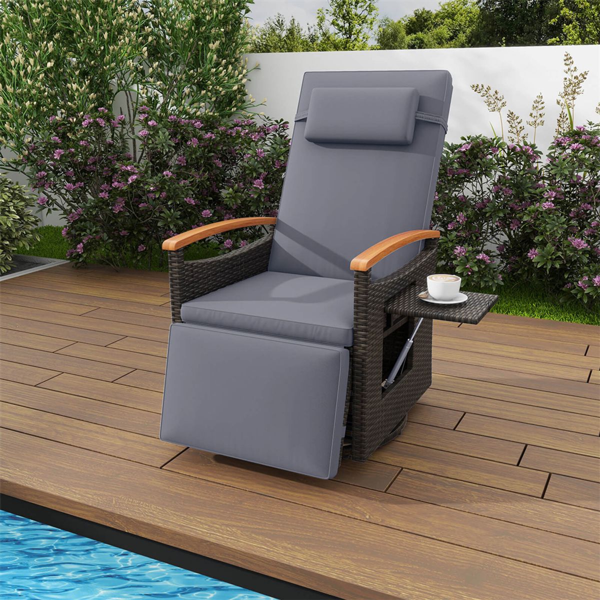Outdoor 360° Swivel Rattan Recliner Chair - Gray