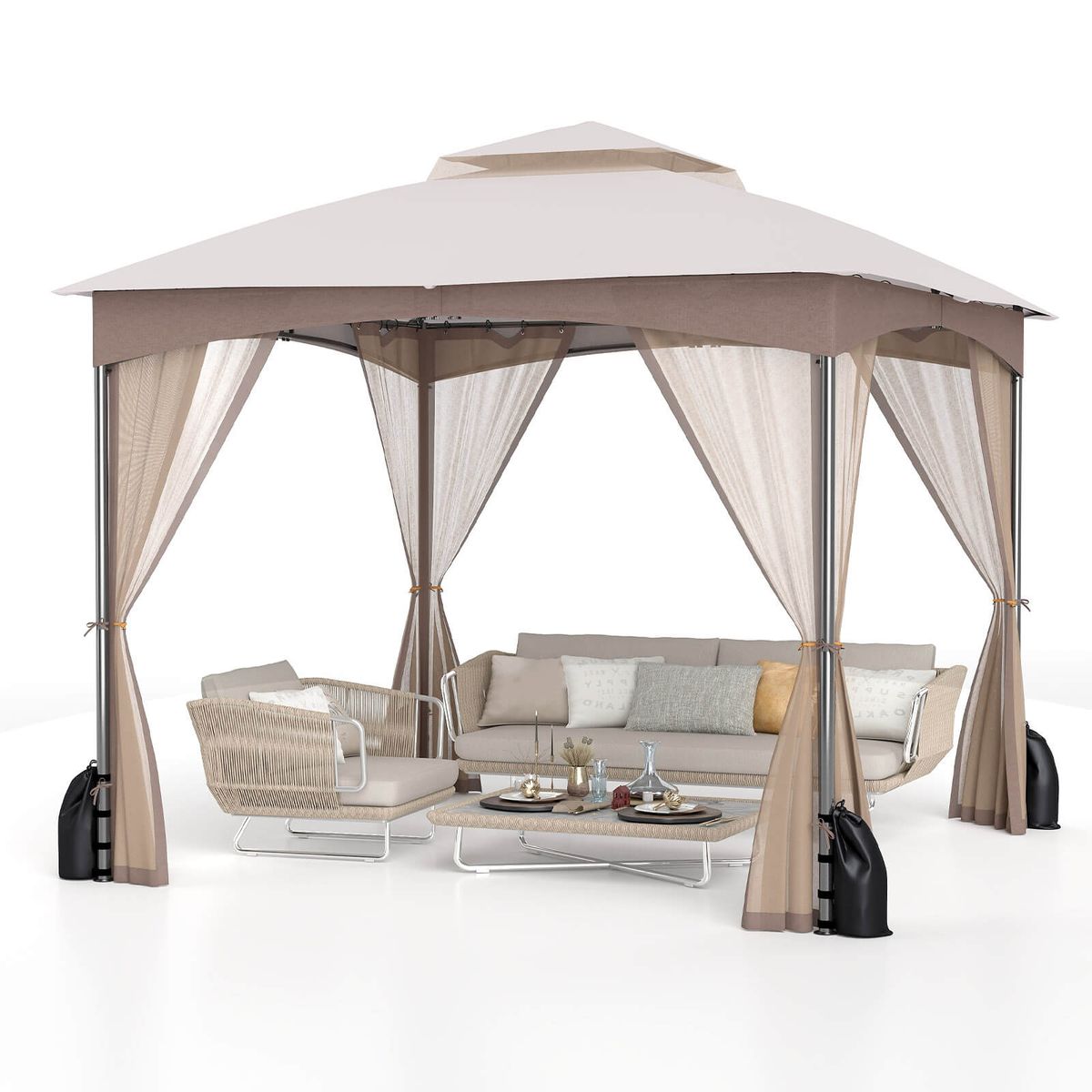 Patio Gazebo with Netting Walls - 10 X 10 FT Tent Beige
