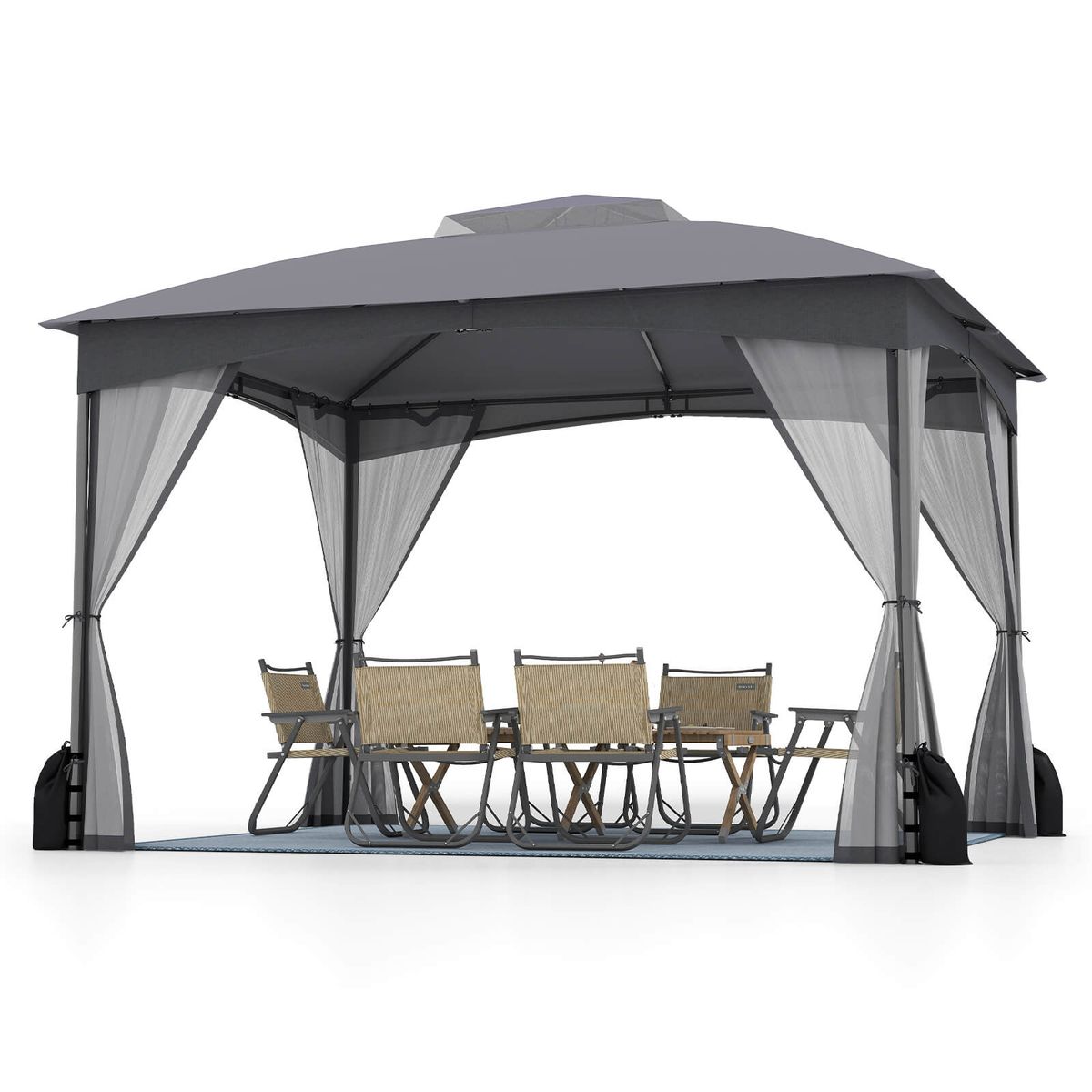 Patio Gazebo with Netting Walls - 10 X 12 FT Tent Gray