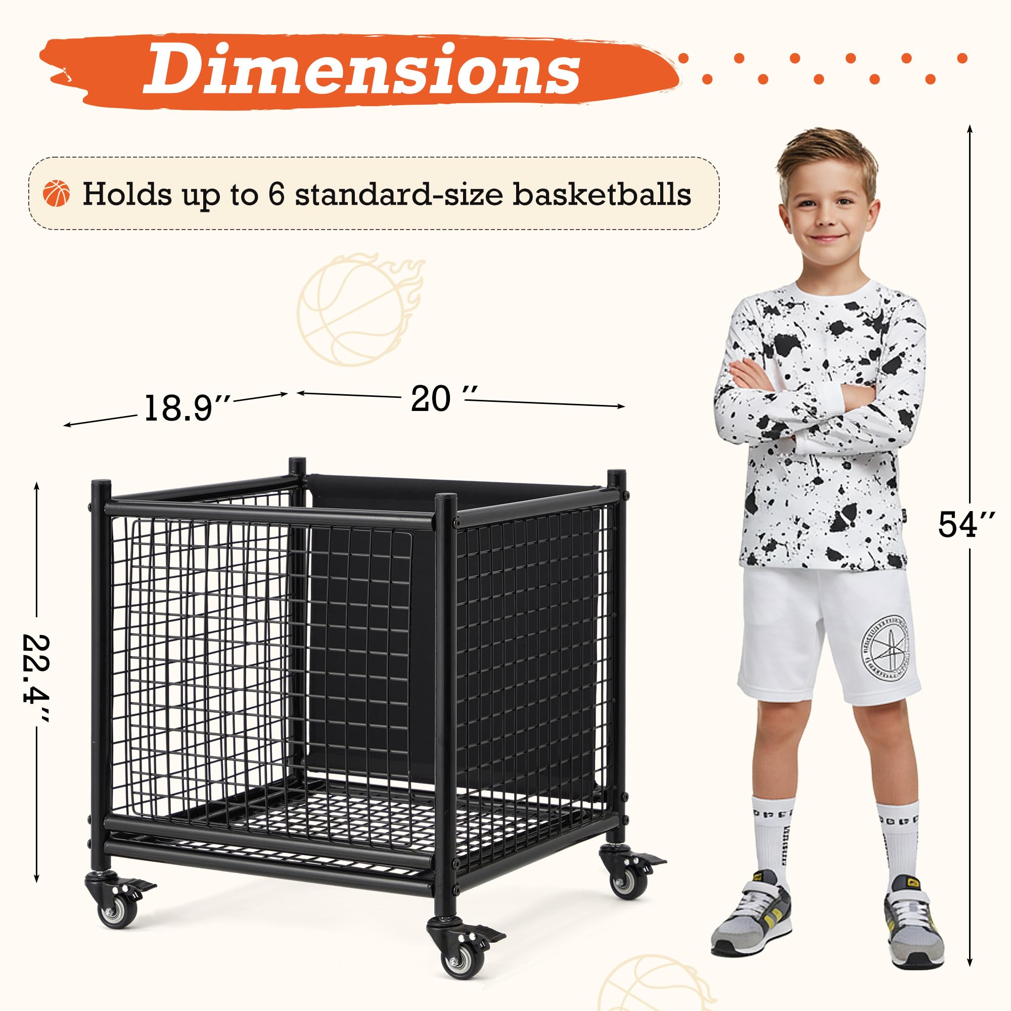 Rolling Basketball Bin with Wheels - 19039BK-UG01