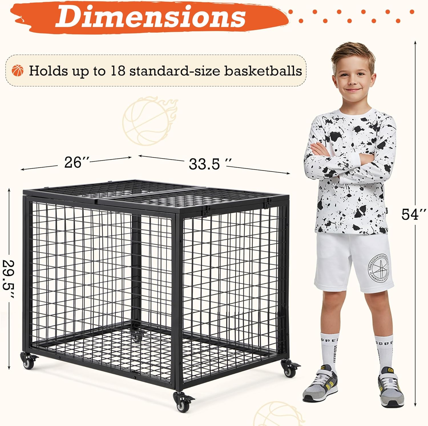 Rolling Basketball Bin with Wheels - 19040BK-UG01