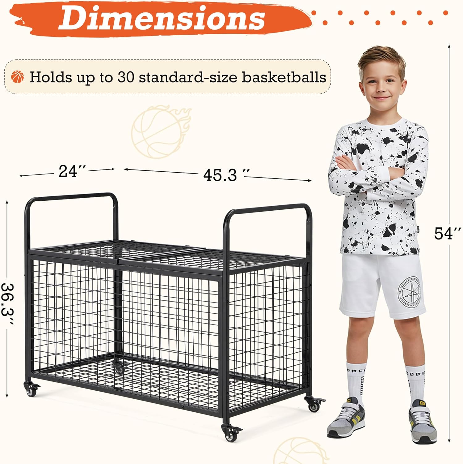 Rolling Basketball Bin with Wheels - 19041BK-UG01