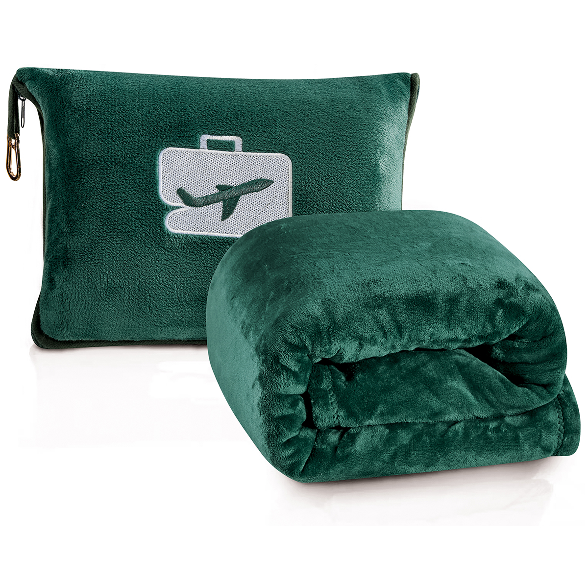 COMFORT FLY 2-in-1 Travel Pillow & Blanket (1- or 2-Pack) - Green-2 Pack