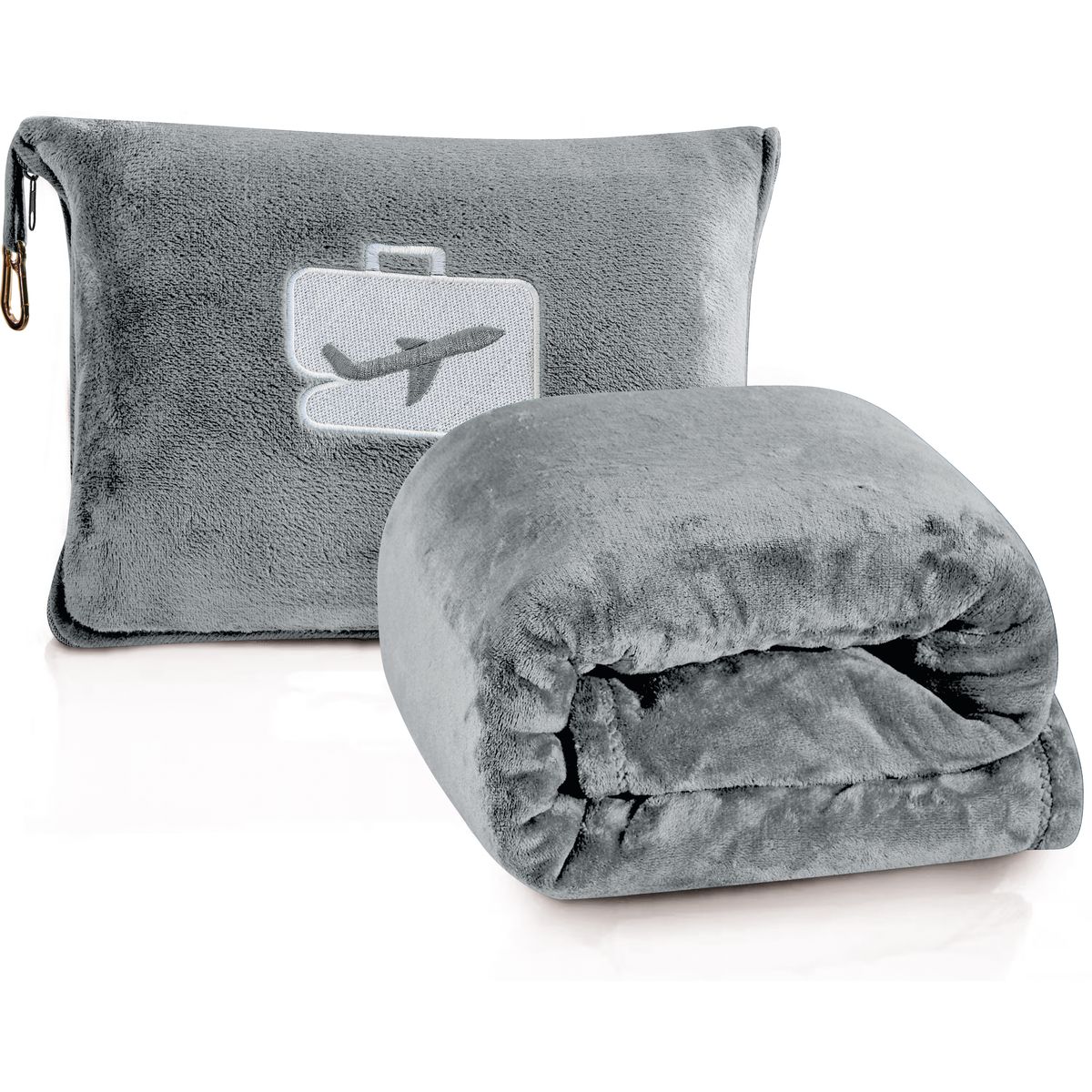 COMFORT FLY 2-in-1 Travel Pillow & Blanket (1- or 2-Pack) - Grey