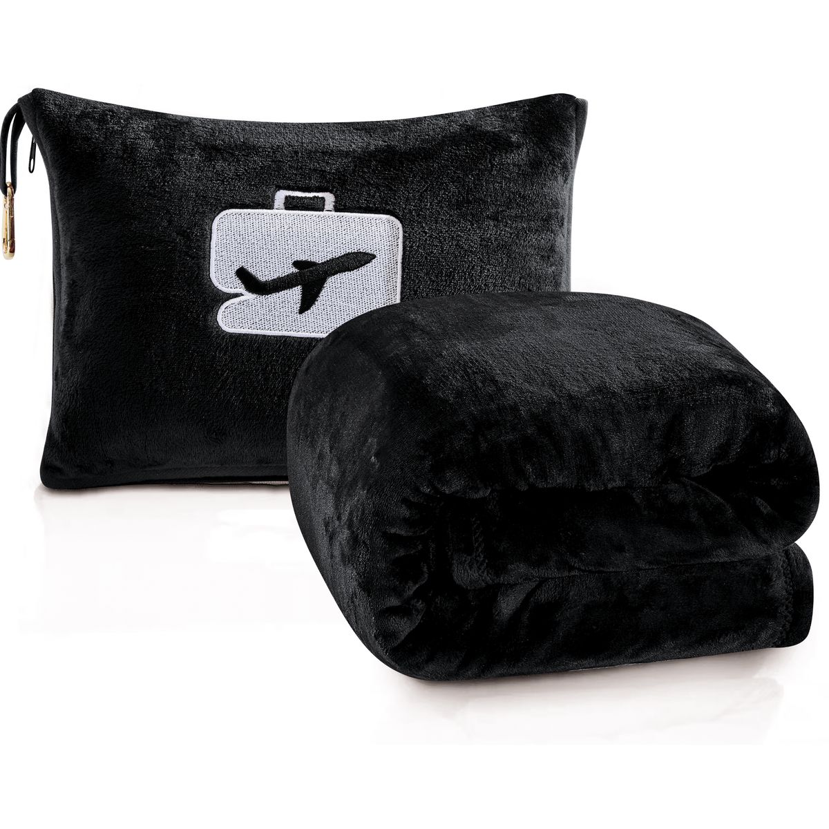 COMFORT FLY 2-in-1 Travel Pillow & Blanket (1- or 2-Pack) - Black