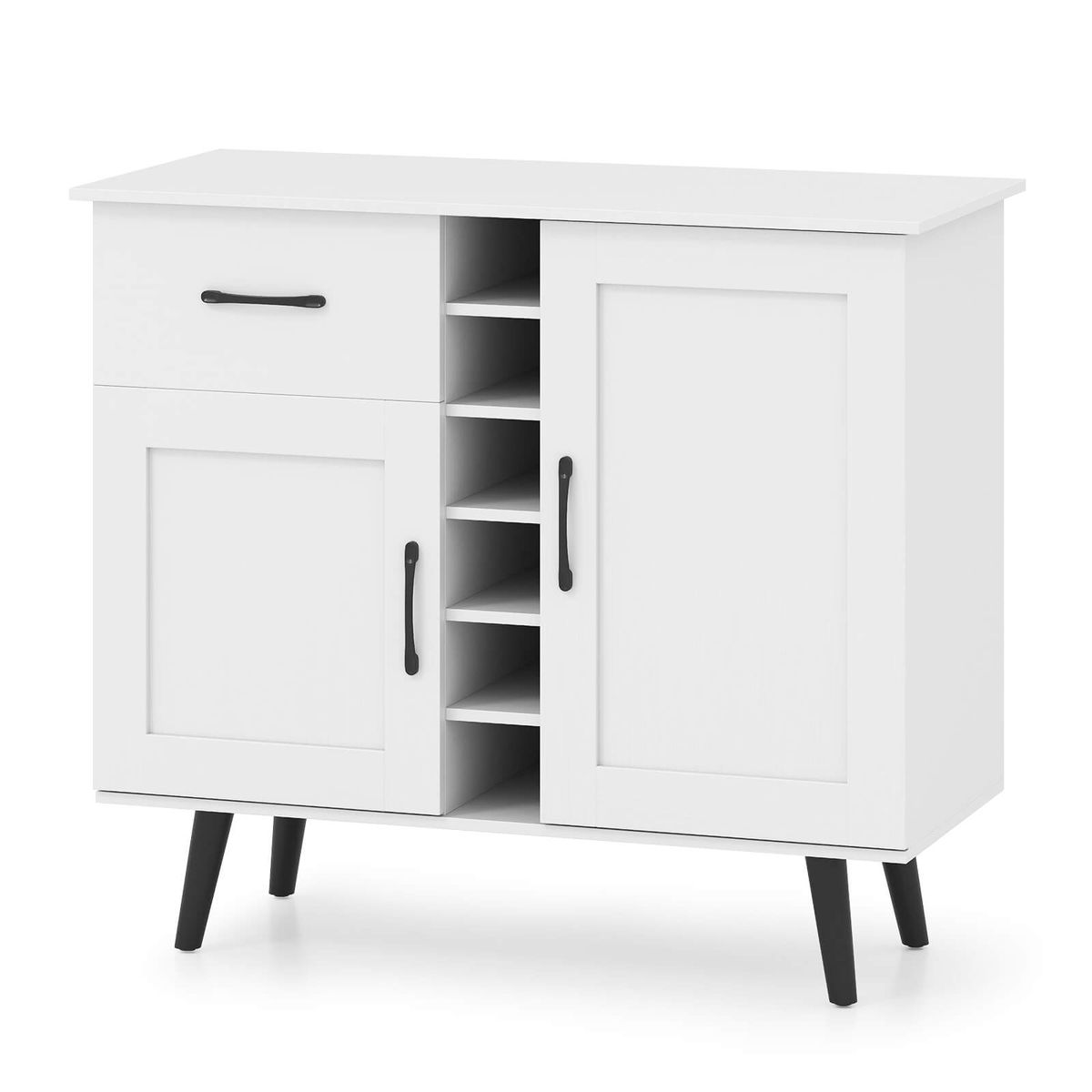 2-Door Wine Bar Cabinet with Drawer - White