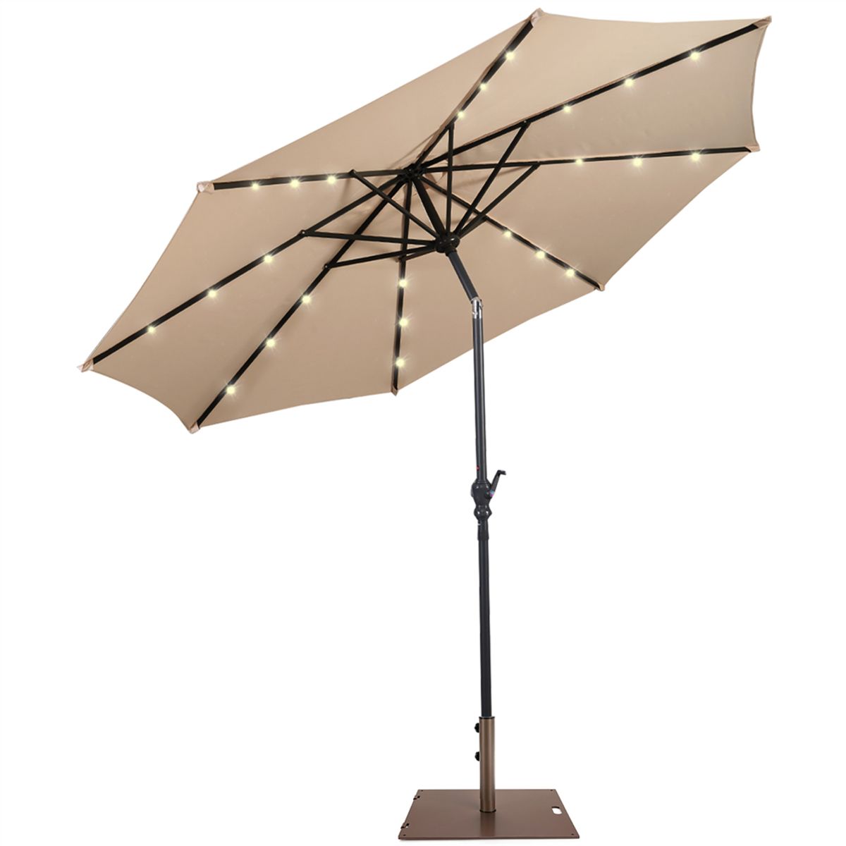 10-foot Outdoor Patio Umbrella with Solar Lights and Stand - Umbrella 50LB Stand BE