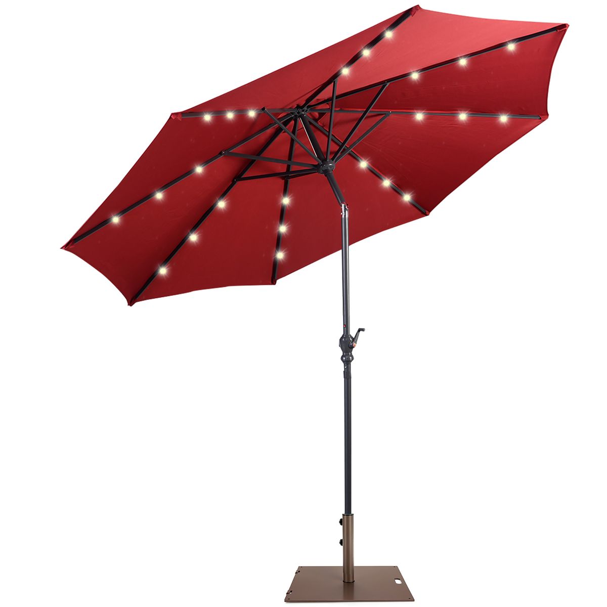 10-foot Outdoor Patio Umbrella with Solar Lights and Stand - Umbrella 50LB Stand BUG