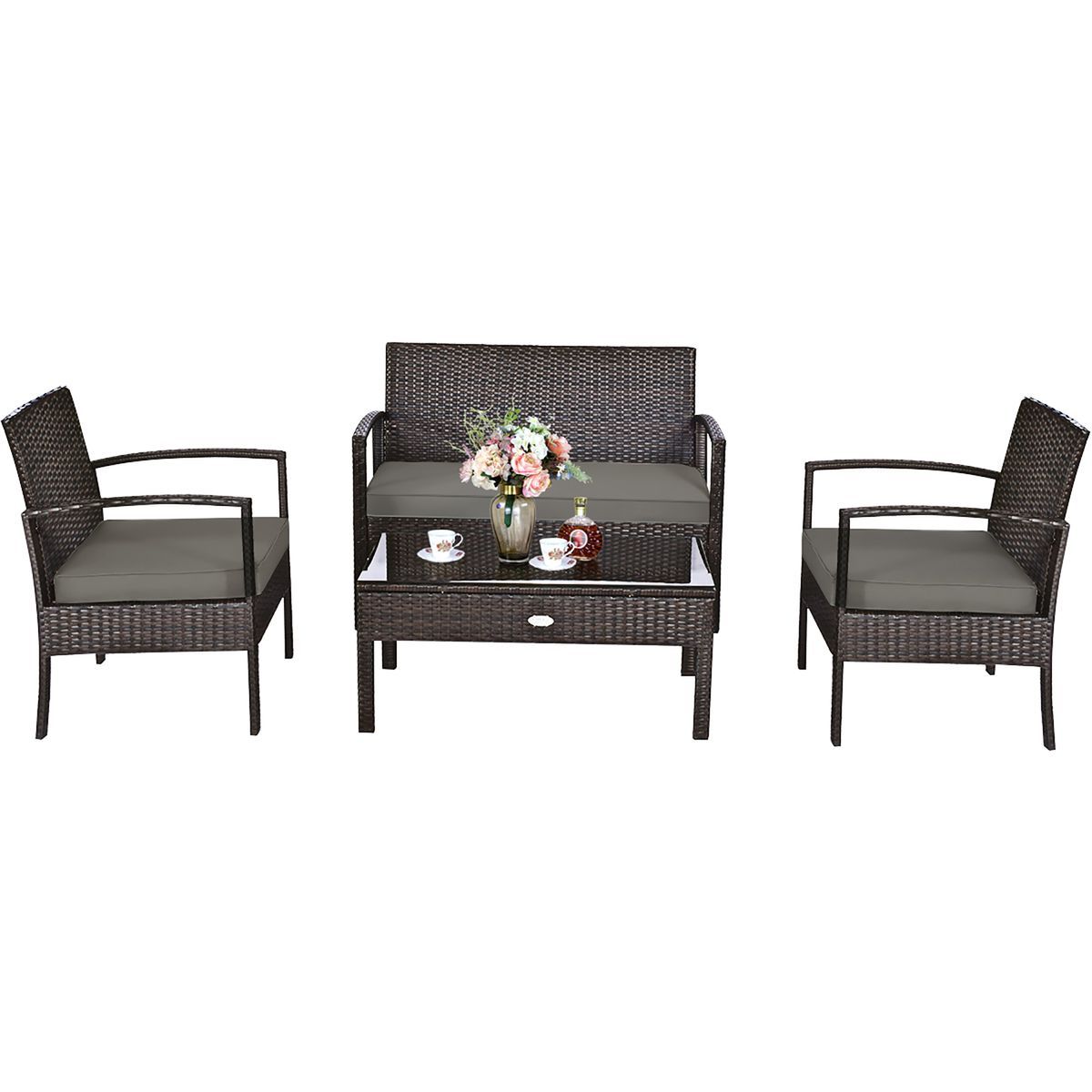 Black Rattan 4-Piece Patio Furniture Set - Rattan Set BK