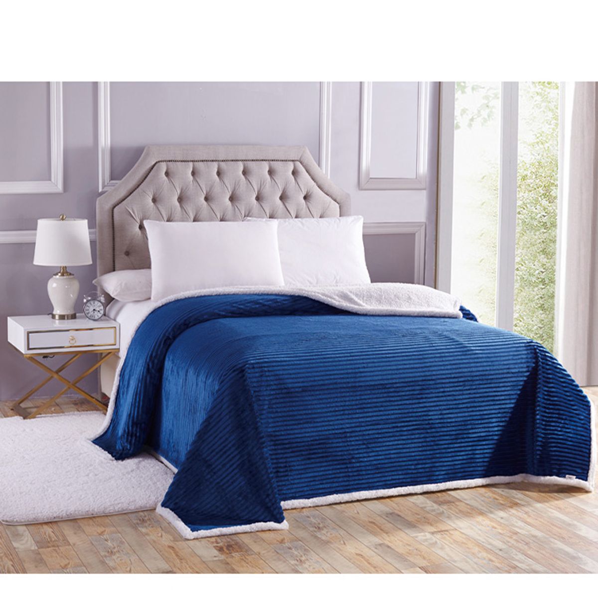 Sheradian Reversible Corduroy Sherpa Blanket - Queen - Navy