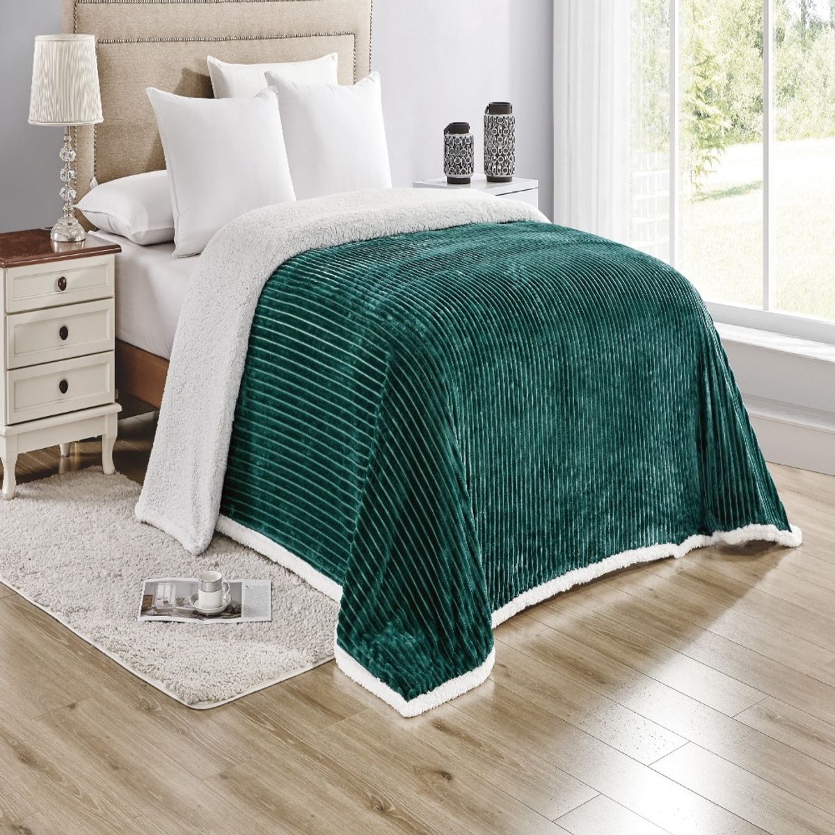 Sheradian Reversible Corduroy Sherpa Blanket - Queen-Teal