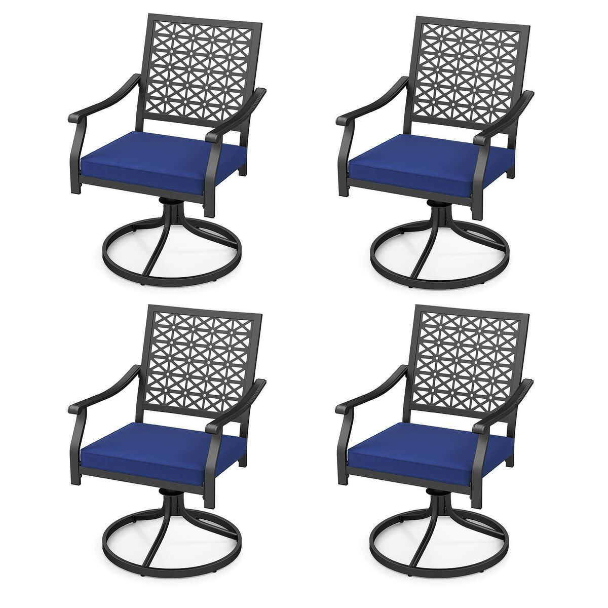 Outdoor Swivel Chairs with Padded Cushions - 4-Pack Chairs-Navy