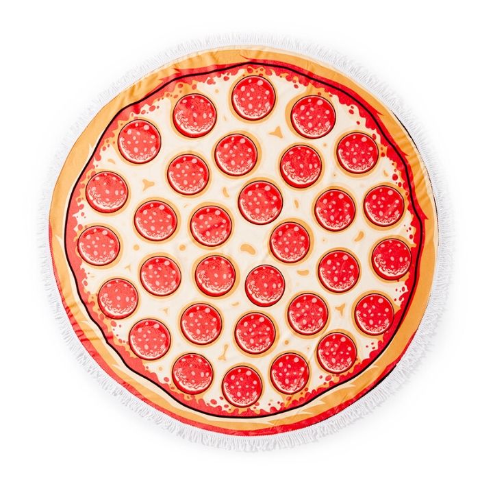 Round 61" Diameter Fringed Beach Towels - Pizza