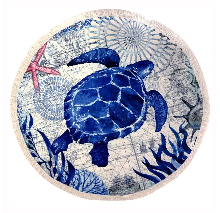 Round 61" Diameter Fringed Beach Towels - Turtle