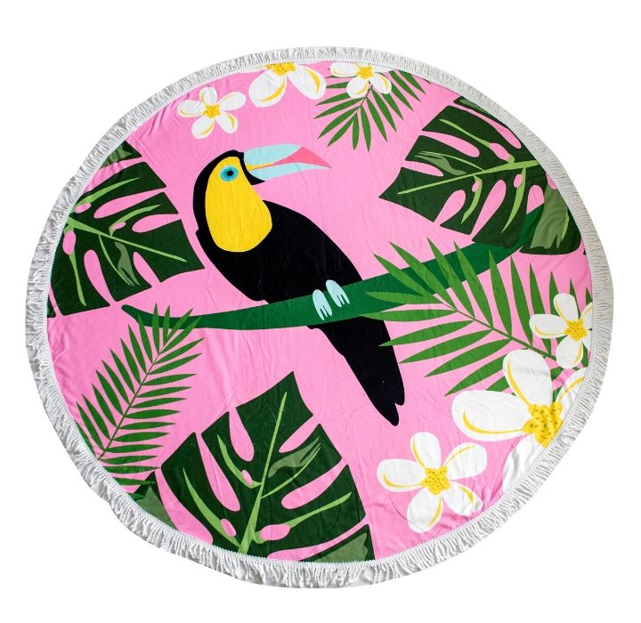 Round 61" Diameter Fringed Beach Towels - Parrot