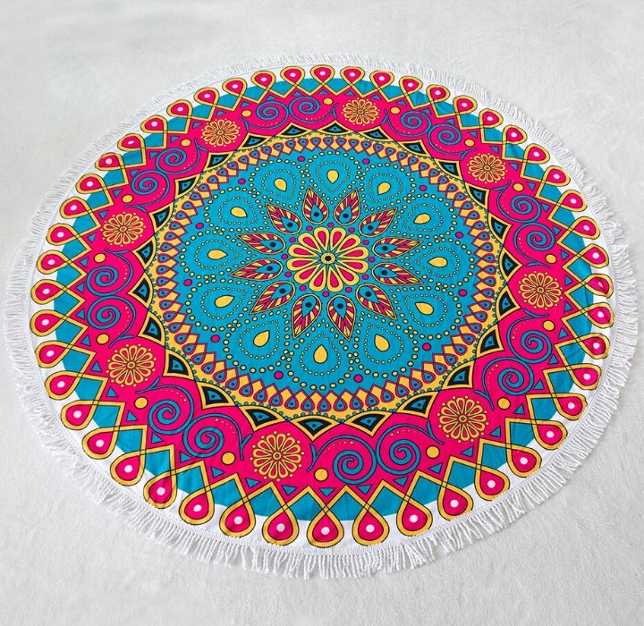 Round 61" Diameter Fringed Beach Towels - Mandala