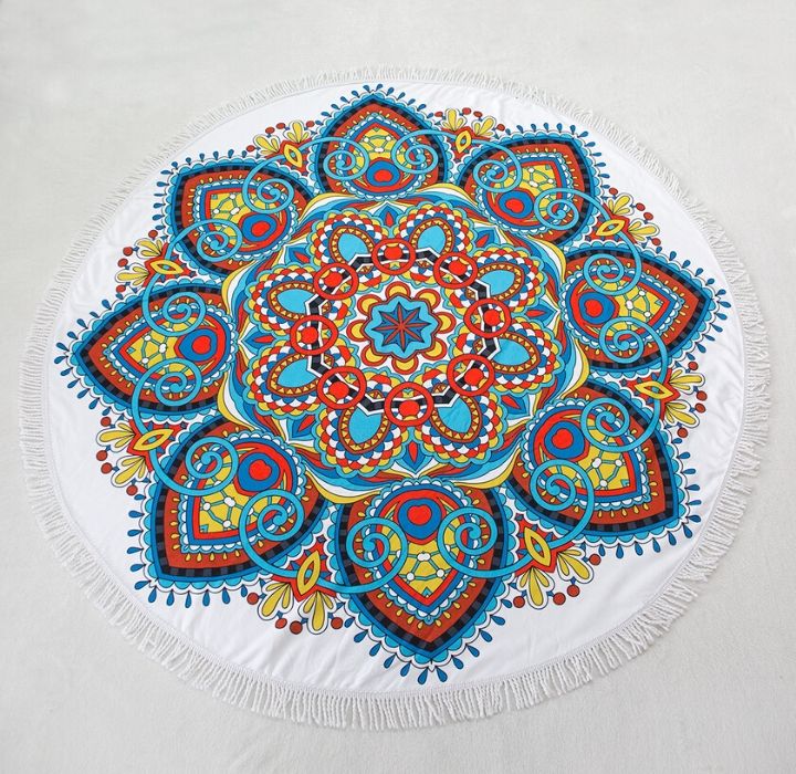Round 61" Diameter Fringed Beach Towels - Colorful Bohemia