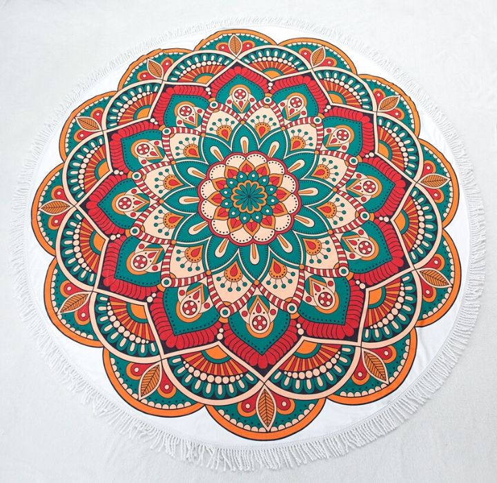 Round 61"" Diameter Fringed Beach Towels - Floral Flower