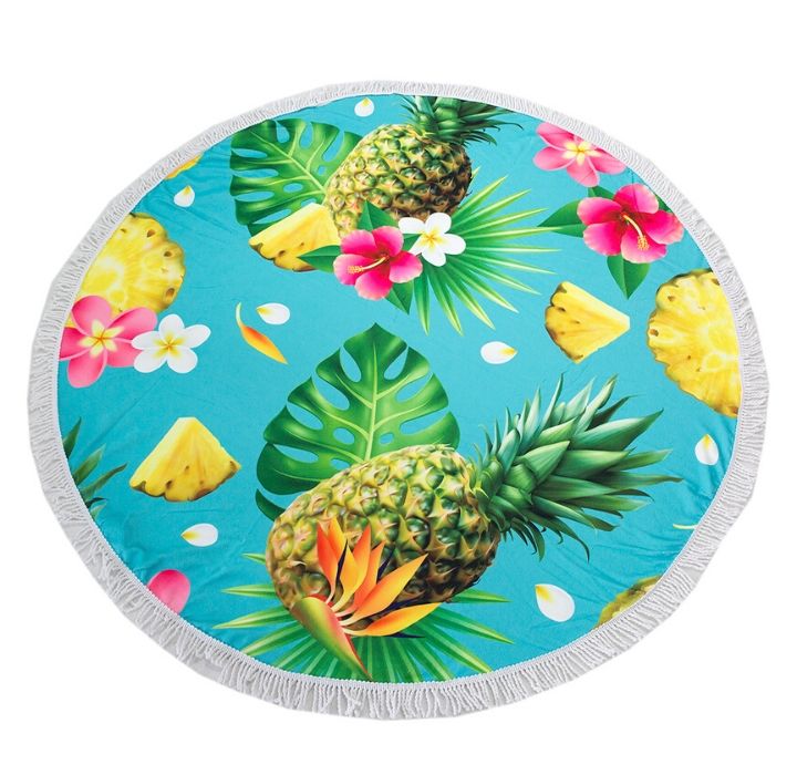 Round 61" Diameter Fringed Beach Towels - Pineapple