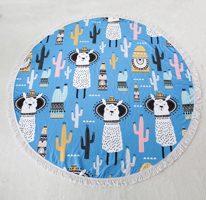 Round 61" Diameter Fringed Beach Towels - Lama Alpacos
