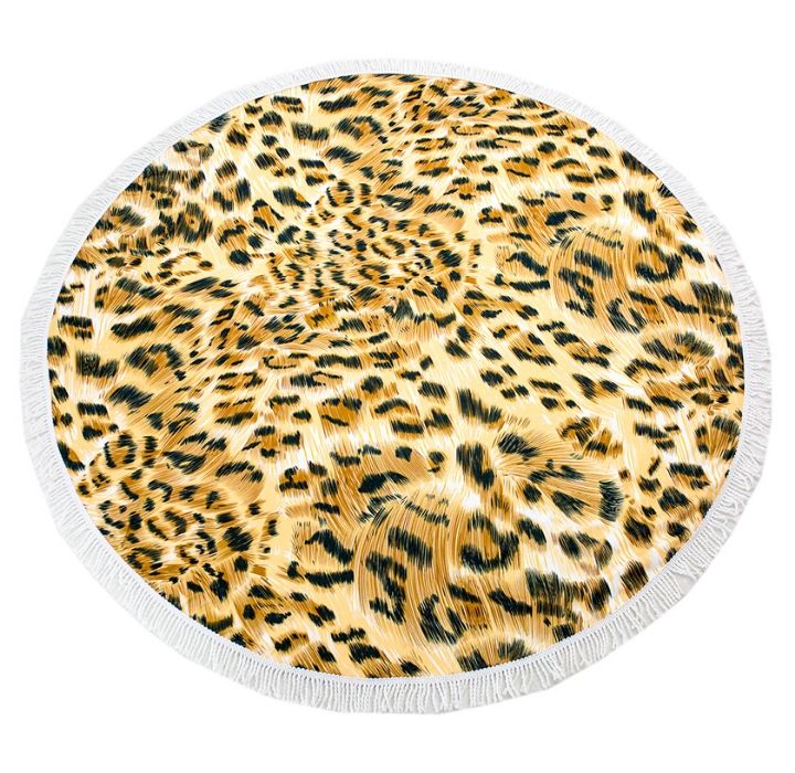 Round 61" Diameter Fringed Beach Towels - Leopard