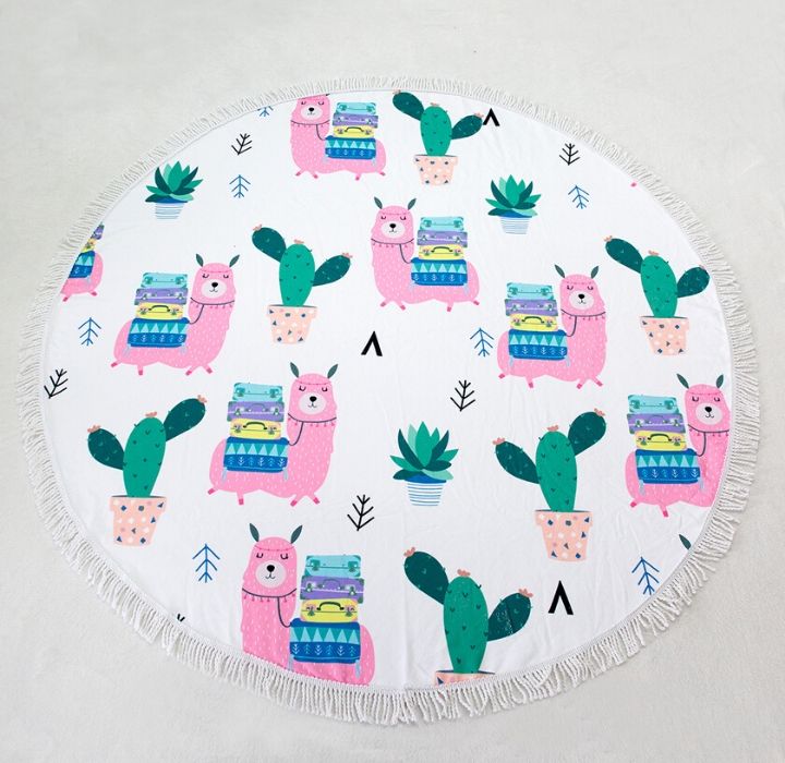Round 61" Diameter Fringed Beach Towels - Alpaca