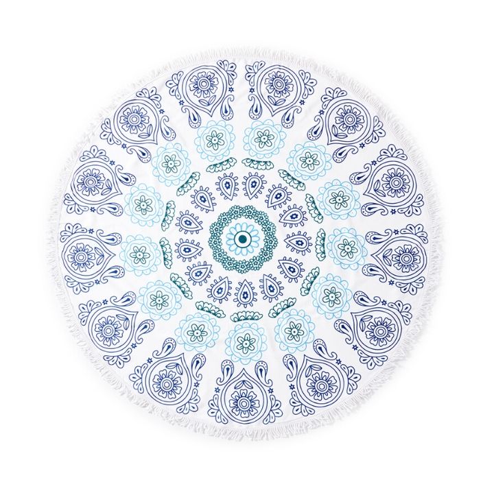 Round 61"" Diameter Fringed Beach Towels - FLAMINGO AND UNICRON
