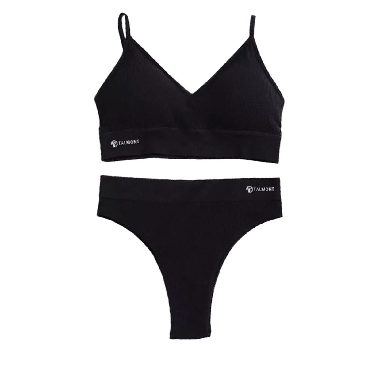 Talmont Seamless Ribbed Bra & Panty Set - Black / S/M