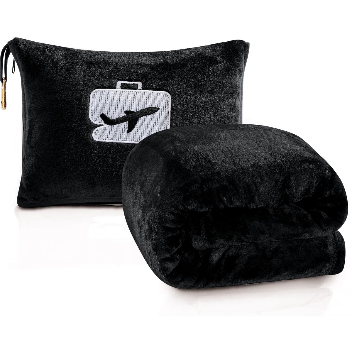Comfort Fly 2-in-1 Micro Plush Travel Blanket/Pillow with Pouch - Black