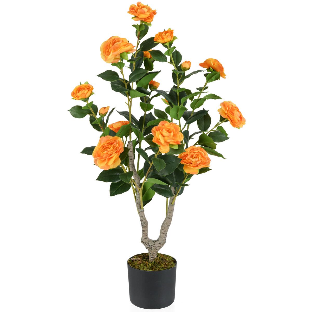 36" Artificial Camellia Tree with Cement Pot - Orange, 1-Pack