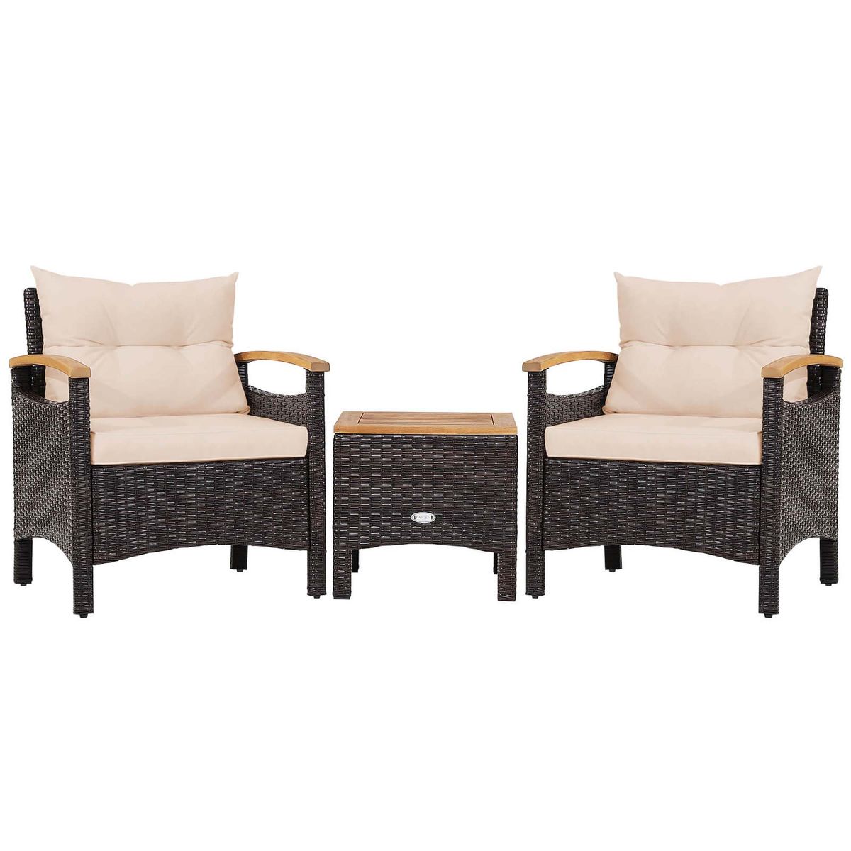 3-Piece Patio Rattan Furniture Set with Tabletop and Cushions - Mix Brown, Beige