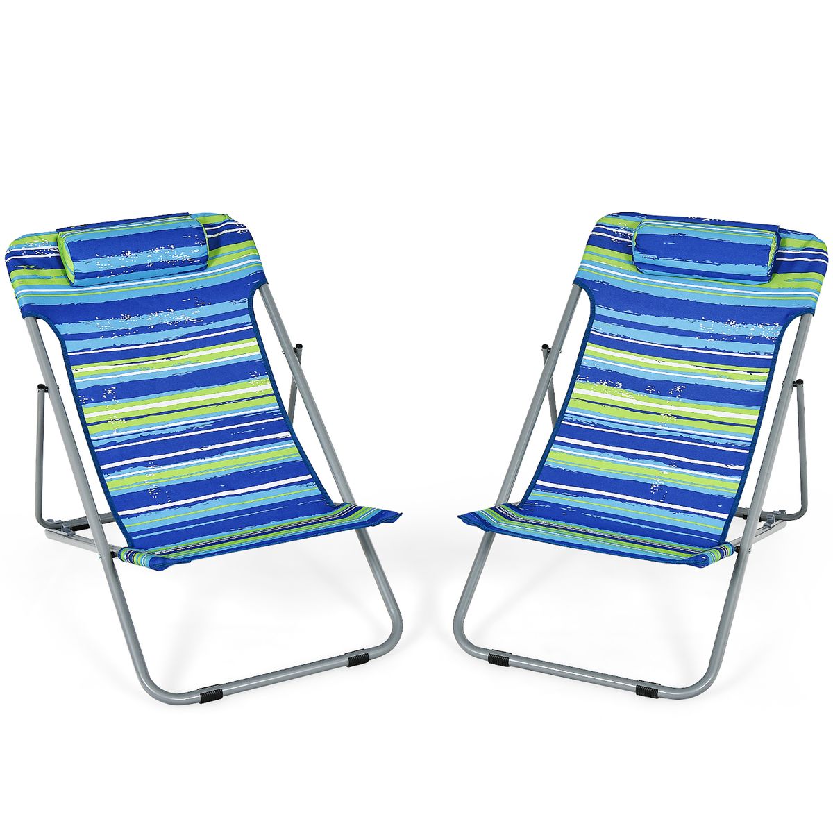Portable Beach Chair with Headrest and Adjustable Backrest (Set of 2) - Blue