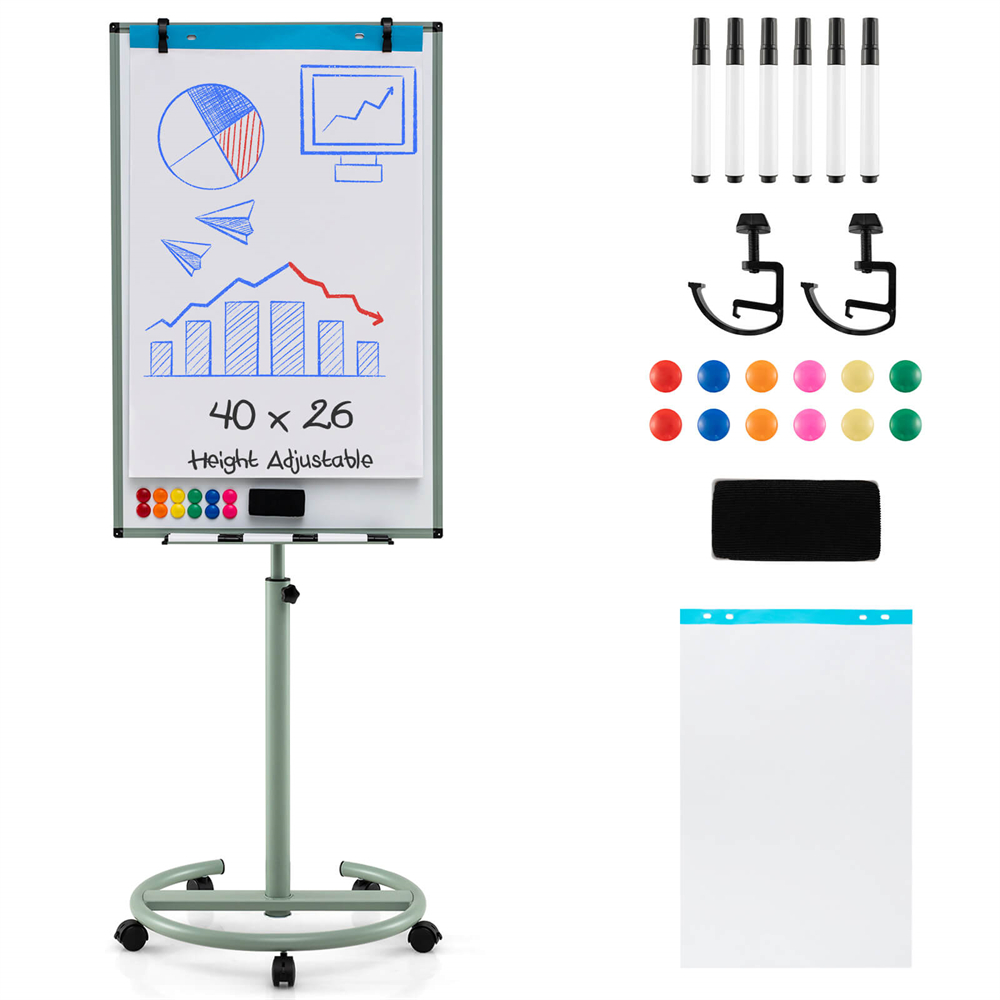 Height-Adjustable Mobile Whiteboard with Round Stand - Whiteboard GR