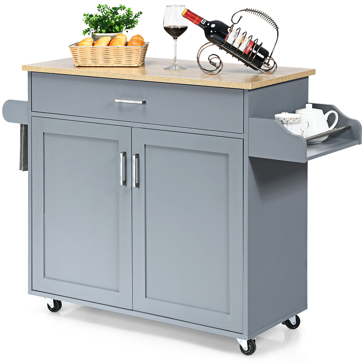 Rolling Kitchen Island Cart with Towel and Spice Rack - Rolling Kitchen Island Cart GR