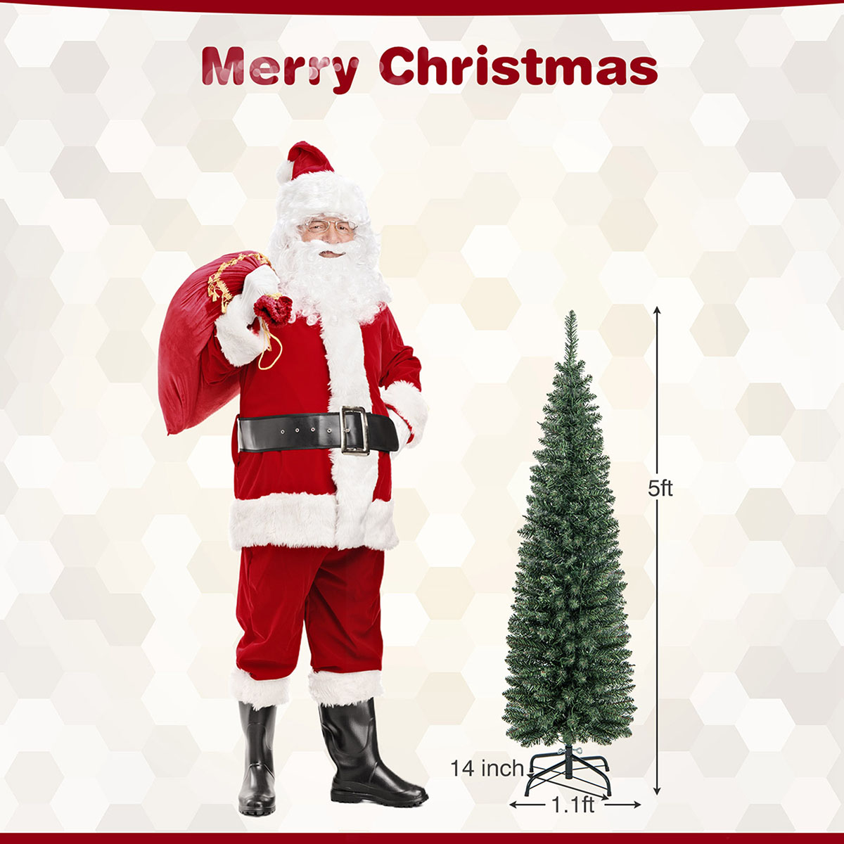5/8/9-Foot Pre-Lit Pencil Christmas Trees - Costway 5 FT Pre-Lit Pencil Ch