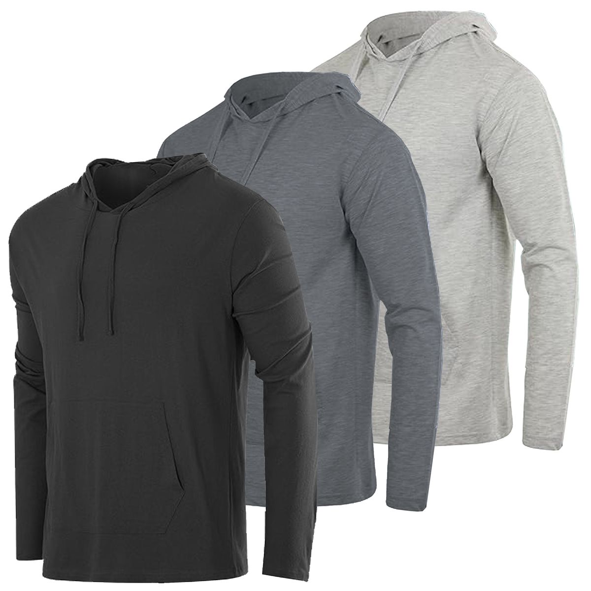 Men's Cotton Lightweight Drawstring Hoodie with Pocket (3-Pack) - J/MLPO-801-BCH - S