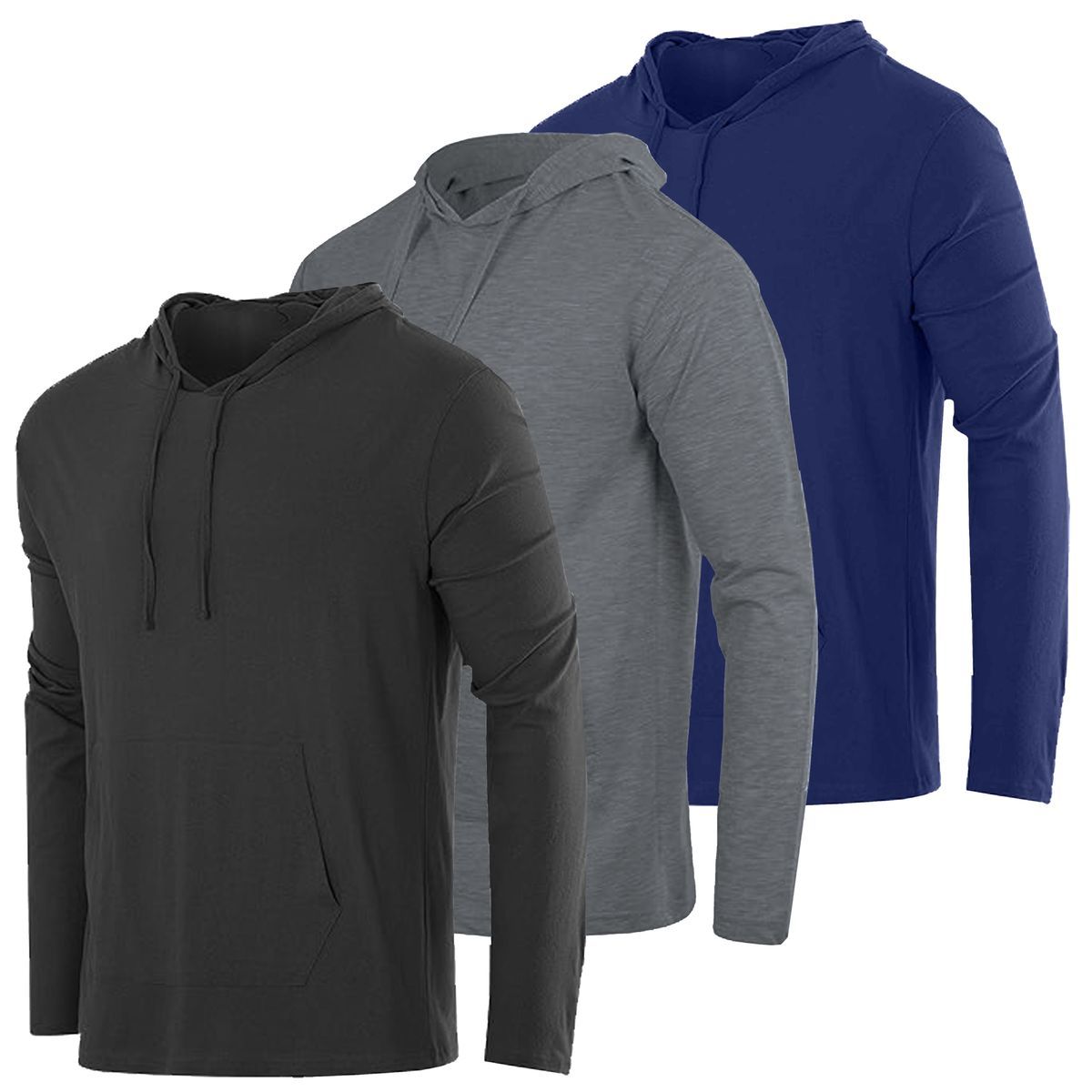 Men's Cotton Lightweight Drawstring Hoodie with Pocket (3-Pack) - J/MLPO-801-BNC - L