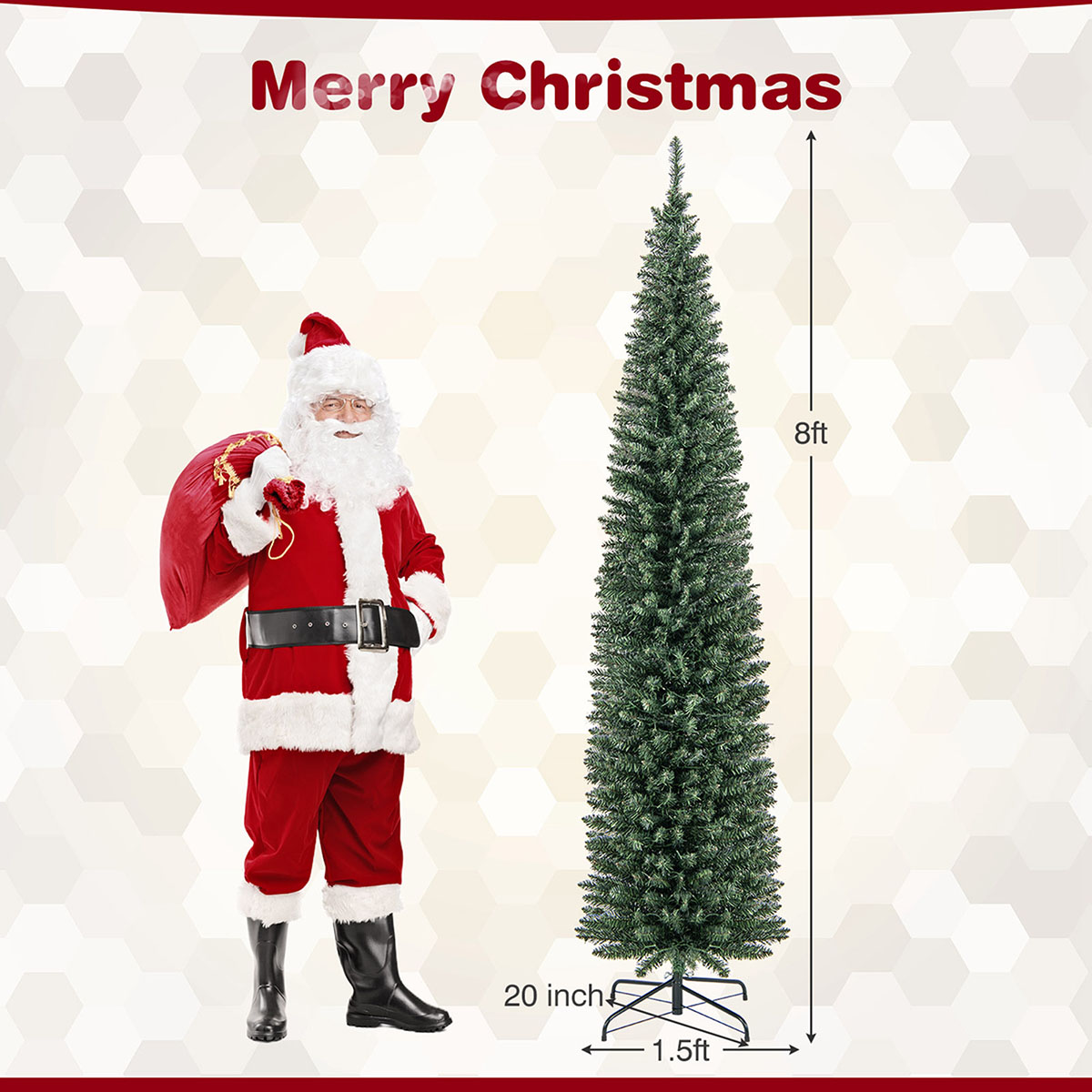 5/8/9-Foot Pre-Lit Pencil Christmas Trees - Costway 8 FT Pre-Lit Pencil Ch