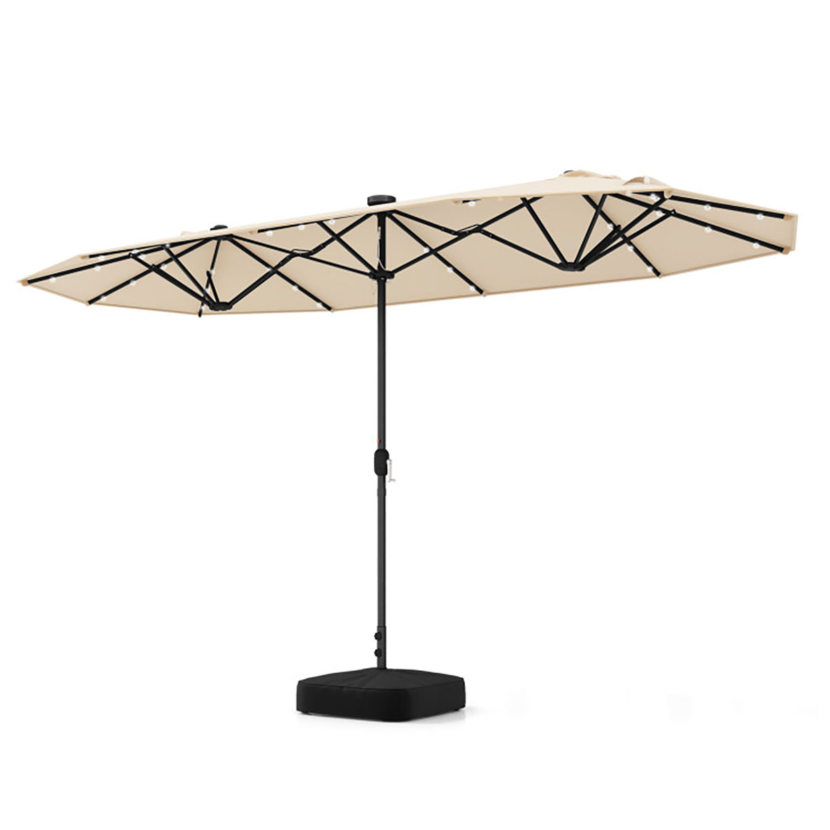 13-Foot Twin Patio Umbrella with Solar LED Lights - Umbrellas-BE