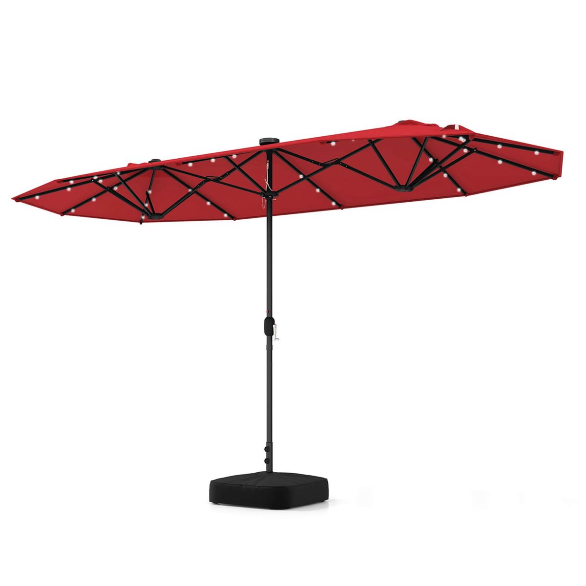 13-Foot Twin Patio Umbrella with Solar LED Lights - Umbrellas-WN