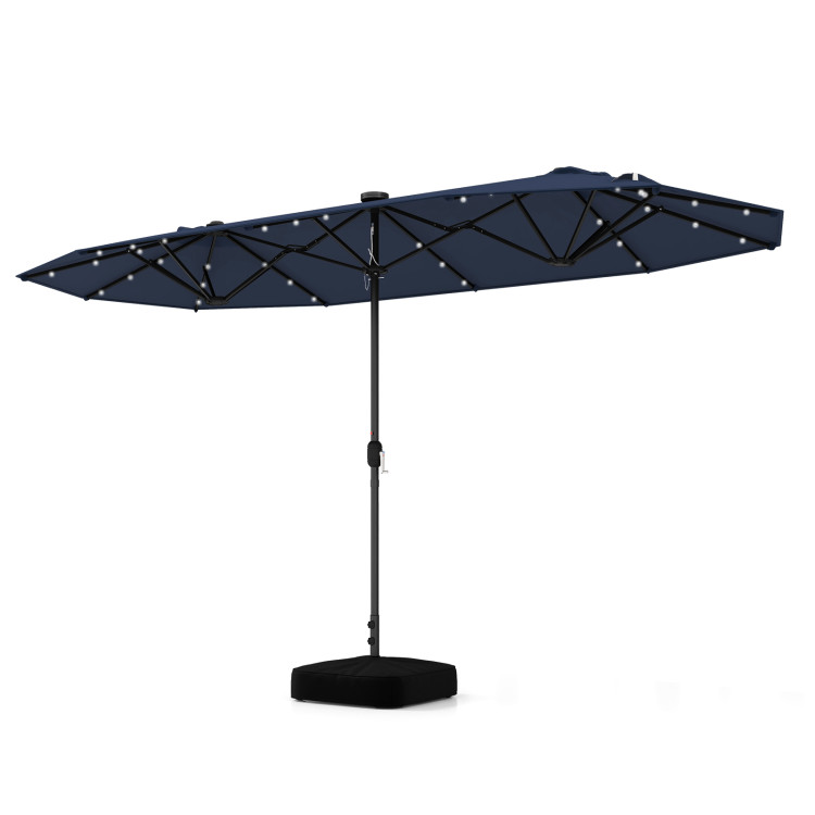 13-Foot Twin Patio Umbrella with Solar LED Lights - Umbrellas-NY