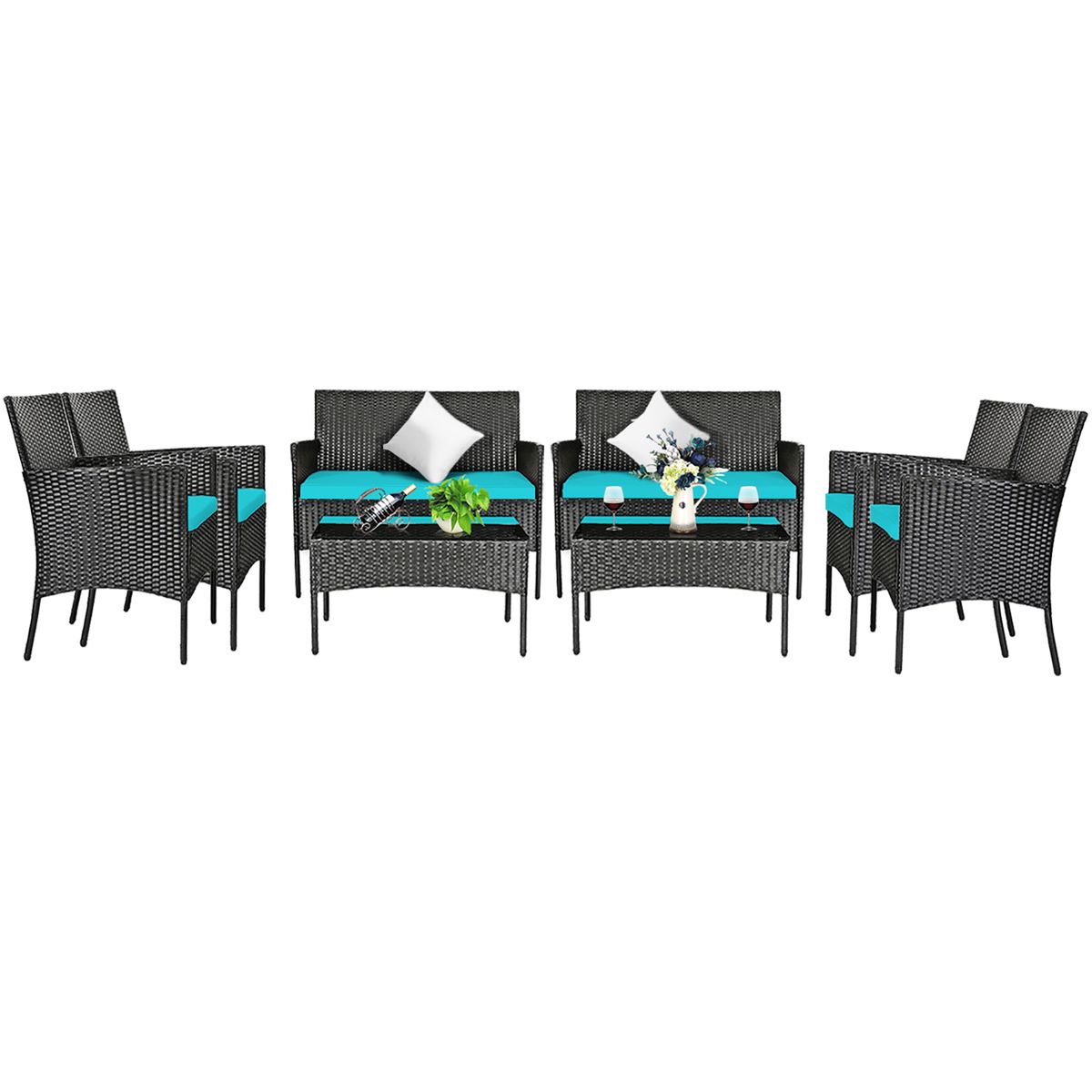 Rattan Outdoor 8-Piece Beige Cushion Patio Set - Patio Rattan TU